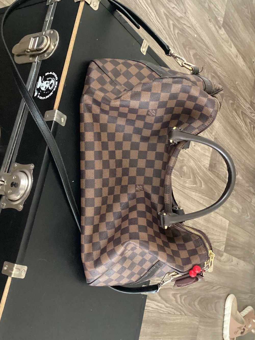 Vintage Louis Vuitton Brown Damier Ebene Satchel with Gold-Tone Hardware - Picture 3 of 12